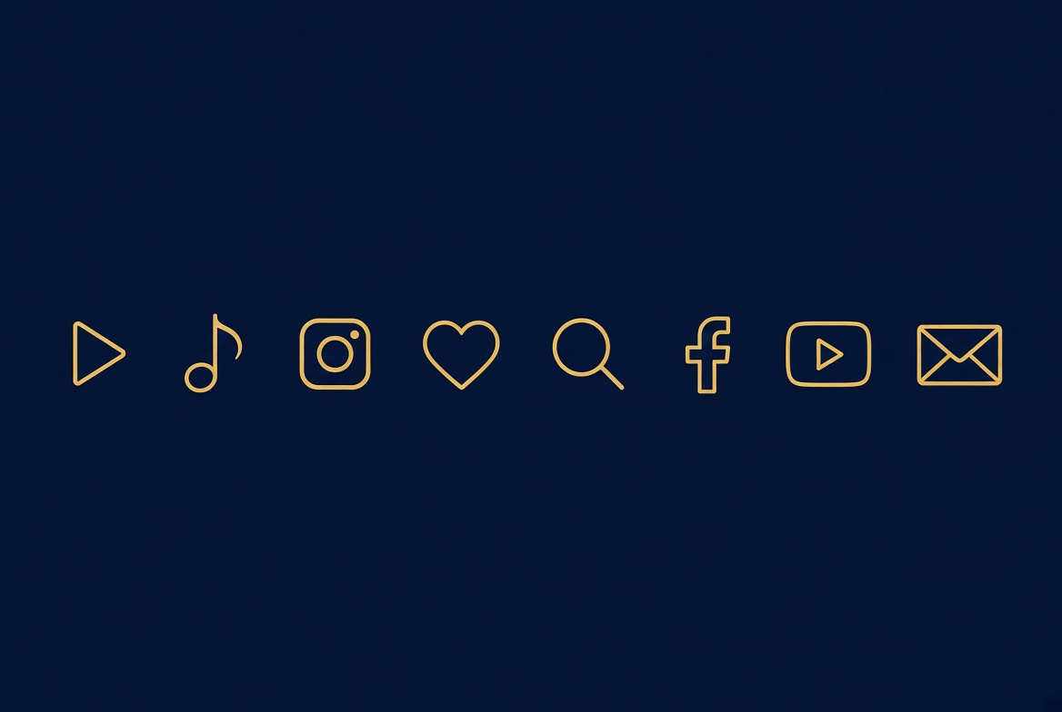 Play, music, Instagram, favourites, search, Facebook, YouTube and email